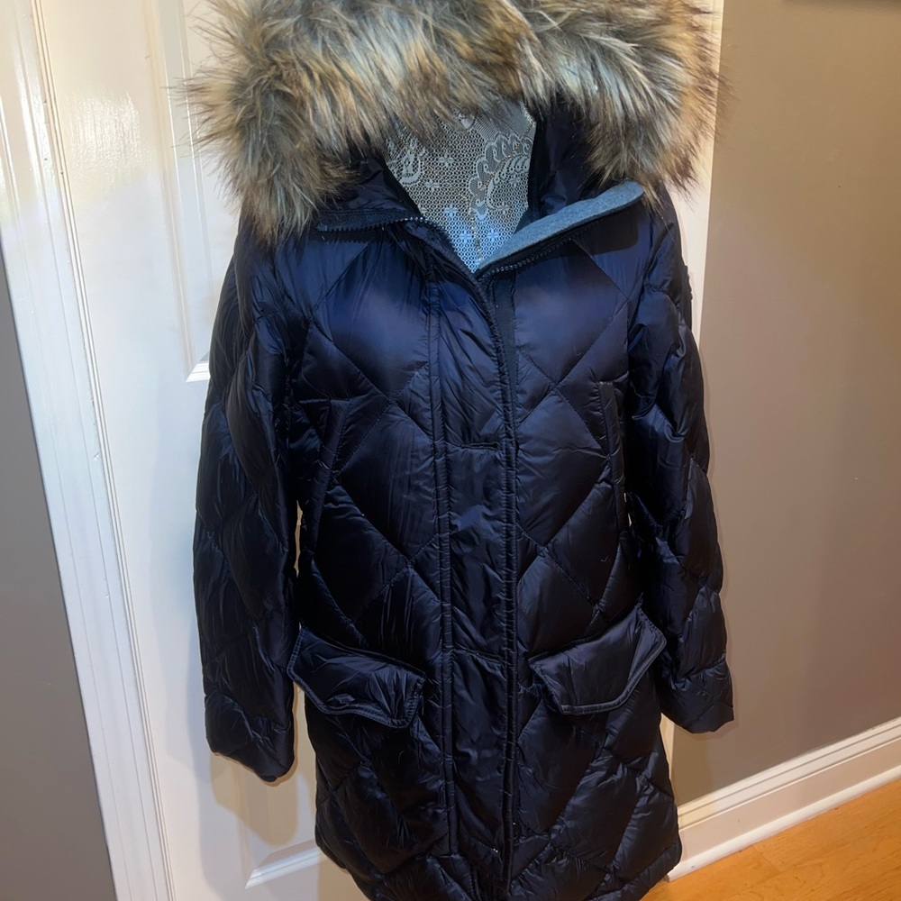 Women's Black Quilted Coat with Faux Fur Hood